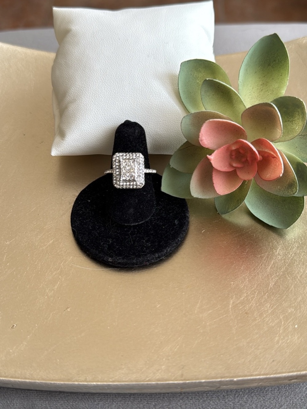 Silver Tone Square Halo Ring - White CZ Women Jewelry Size 7 New Gift Pretty